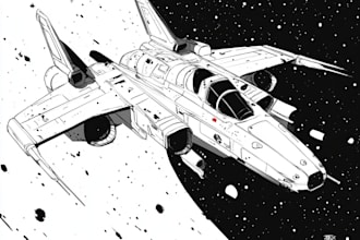 design a black and white sci fi spaceship line art for you