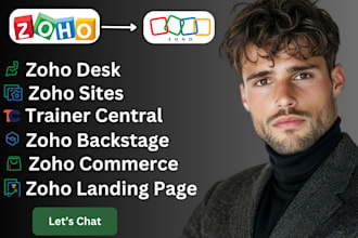 zoho sites, zoho commerce, zoho landing page, zoho backstage, trainer, zoho desk