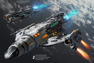 draw spaceship concept art or design a starship or scifi vehicle