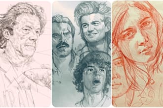 draw fast and stunning hand drawn realistic pencil, digital portraits