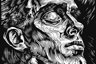 draw a custom portrait in linocut style