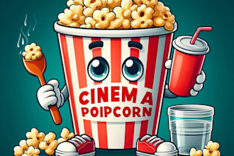 design vintage cinema popcorn mockup mascot logo  with free source file