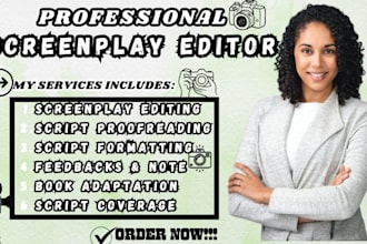 edit, proofread, format your screenplay, movie script, tv series, screenwriting