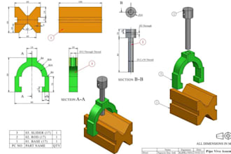 2d 3d cad modeling, technical drawings on solidworks fusion 360 with stl files