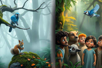 create childrens storybook illustrations, formatting, and layout