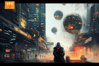 make a cyberpunk futuristic landscape or sci fi concept