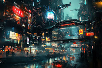 draw illustration of futuristic cyberpunk city