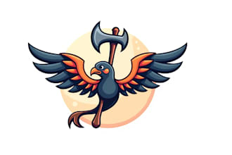 make unique flying axe with wings logo with a free source file