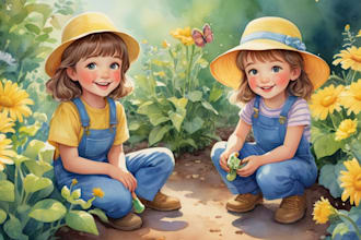 do children storybook illustration in whimsical watercolor style, book cover