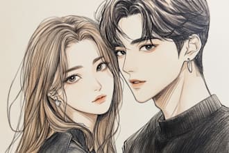 create anime couple portrait, anime family portrait in my style