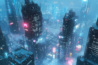 do sci fi illustration of futuristic cyberpunk city