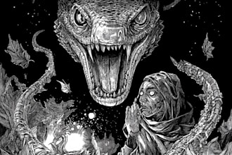 create a black and white pen and ink illustration