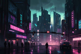 make a cyberpunk futuristic city illustration