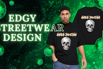 create unique edgy skull grim skeleton streetwear brand urban logo design y2k