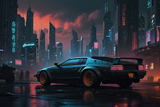 make a cyberpunk futuristic city illustration