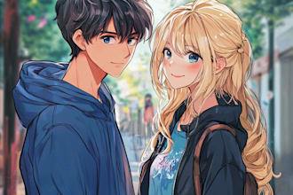 do anime cartoon portraits simple, couple art for you