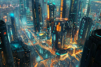 create cyberpunk futuristic city art