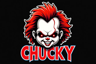 do amazing chucky doll joker mascot logo design for your brand