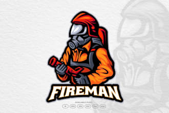 make creative mascot fireman firefighter logo