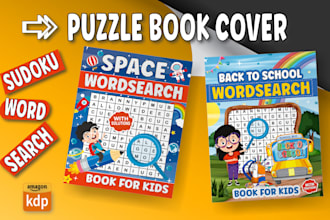 create sudoku word search puzzle activity book cover for amazon kdp