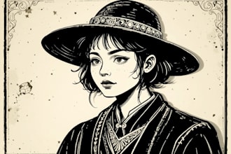 draw a custom portrait in linocut style