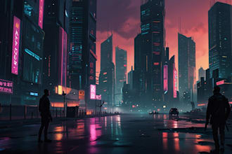 create a cyberpunk futuristic city illustration