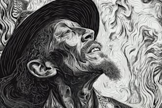 draw a custom portrait in linocut style