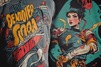 design a vintage retro t shirt with a custom illustration