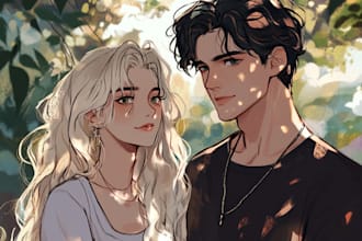 unique couple portrait chibi anime art character for you