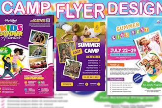 design kids summer camp, school, college party event poster or flyer