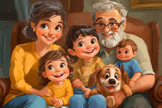 design a professional disney family portrait art