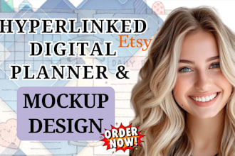 design hyperlinked digital planner, bundled planner mockup canva design