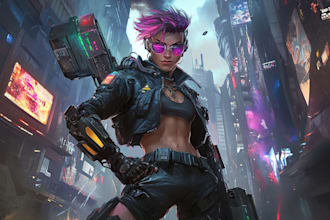 design cyberpunk and fantasy character splash art