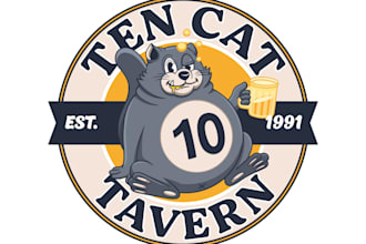 design fun cat playing billiards bar logo