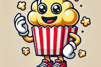 design a unique popcorn cartoon mascot logo for your brand