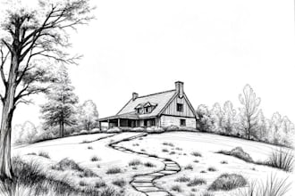sketch landscape, house or building