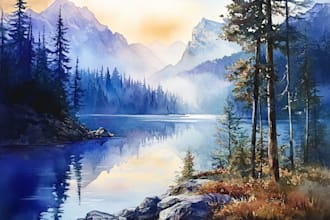 draw a watercolor landscape illustration