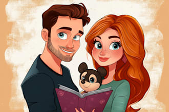 draw cartoon disney couple portrait