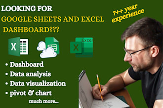 design a dashboard for google and excel sheet, data visualization, chart, graph