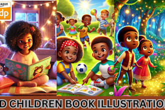 do 3d african american children book illustration, kids story book