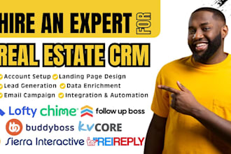 setup real estate crm, lofty, kvcore, follow up boss, chime buddyboss rei reply