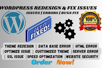 redesign and fix wordpress website bug, fix wordpress issues, fix css issues