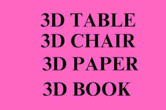 create an amazing 3d table, chair, book and table for you