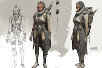 stunning sketch of your character, sci fi fantasy, cyberpunk