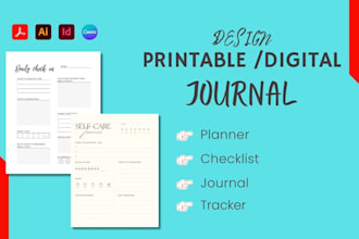 design journal, planner workbook, notebook lead magnet ebook fillable PDF KDP