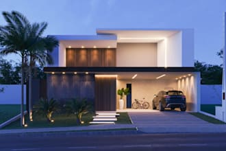 reconstruct 3d modern villa,minimalism resident house exterior,backyard pool,cgi