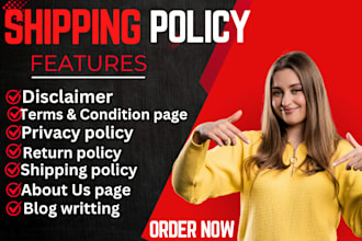 write shipping policy return privacy policy terms and condition about us page