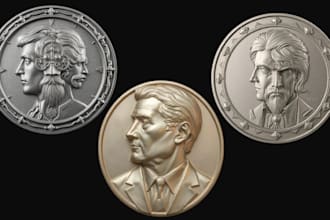 sculpt 3d coin model, 3d bas relief, 3d cnc design, 3d medalion, printable coin