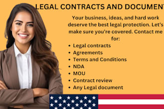 draft and review legal contracts, agreements, nda, mou, or terms and conditions