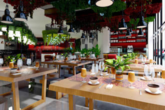 design 3d accent restaurant, golf bar, cafe, lounge, spa,commercial space render